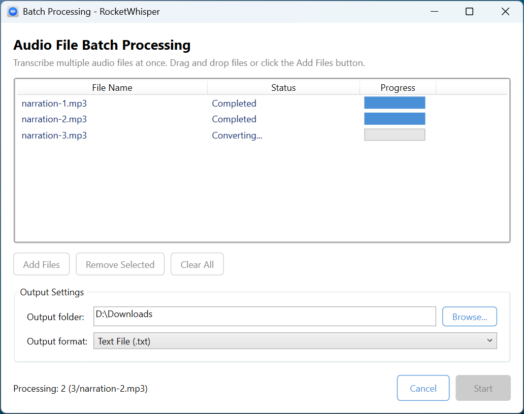 RocketWhisper Batch Processing - Transcribe multiple audio files at once
