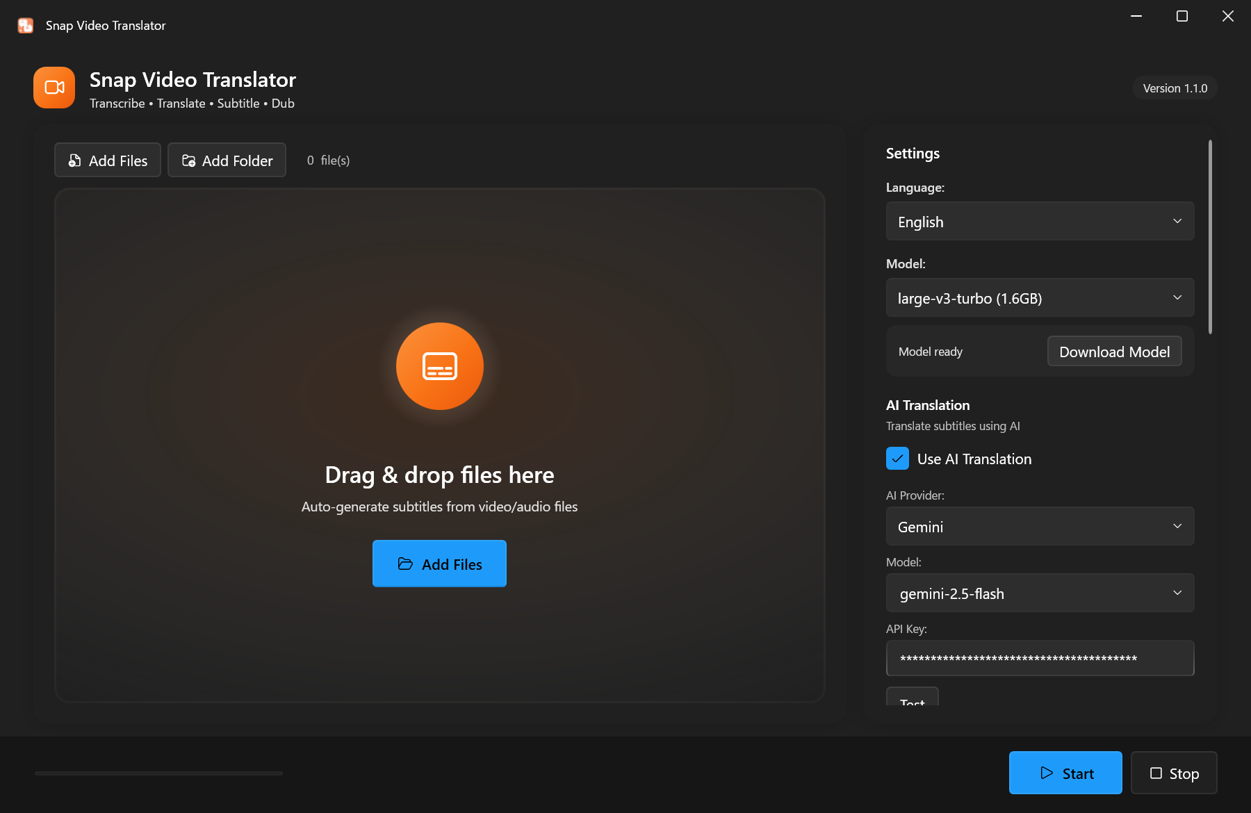 Snap Video Translator screen