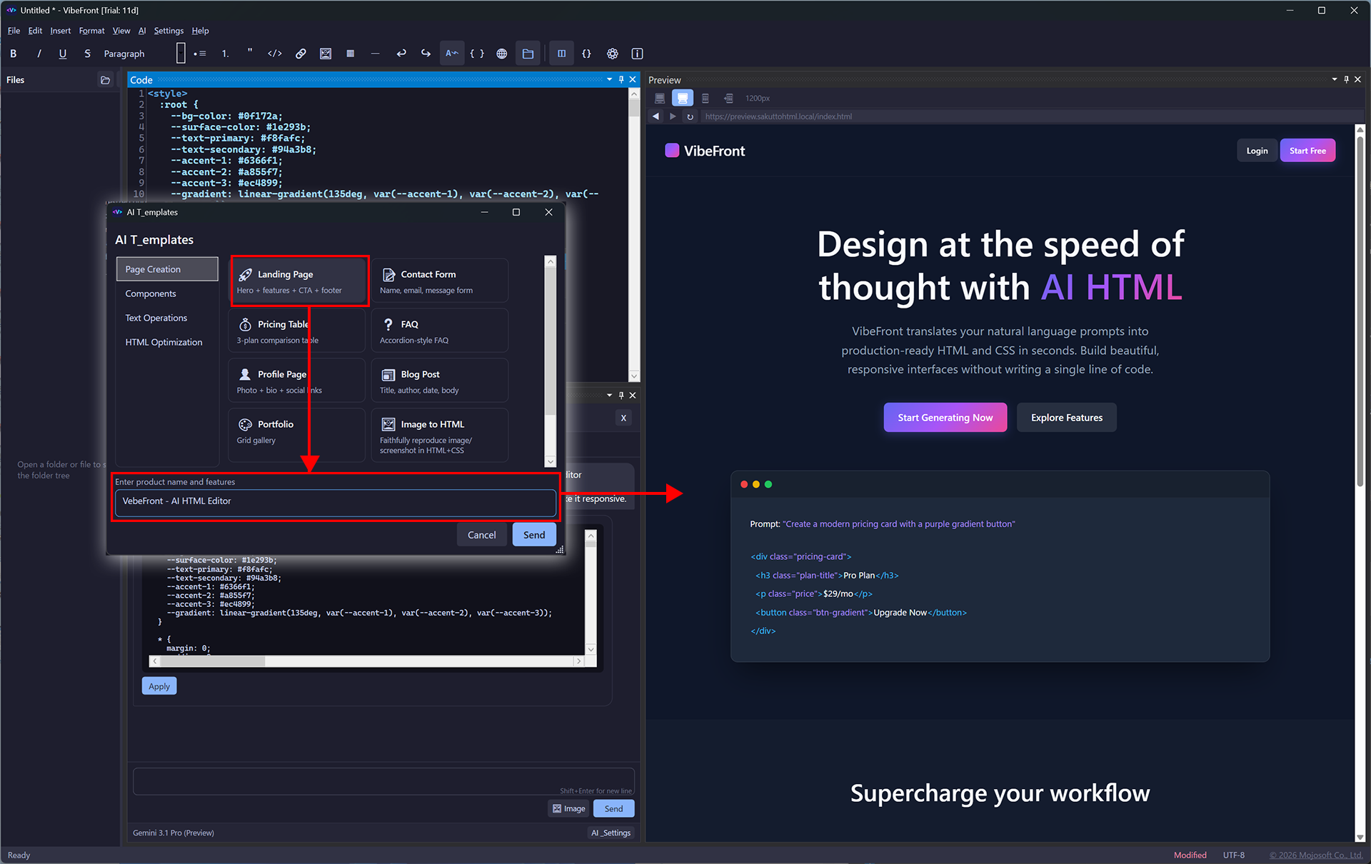 AI templates — generate landing pages instantly