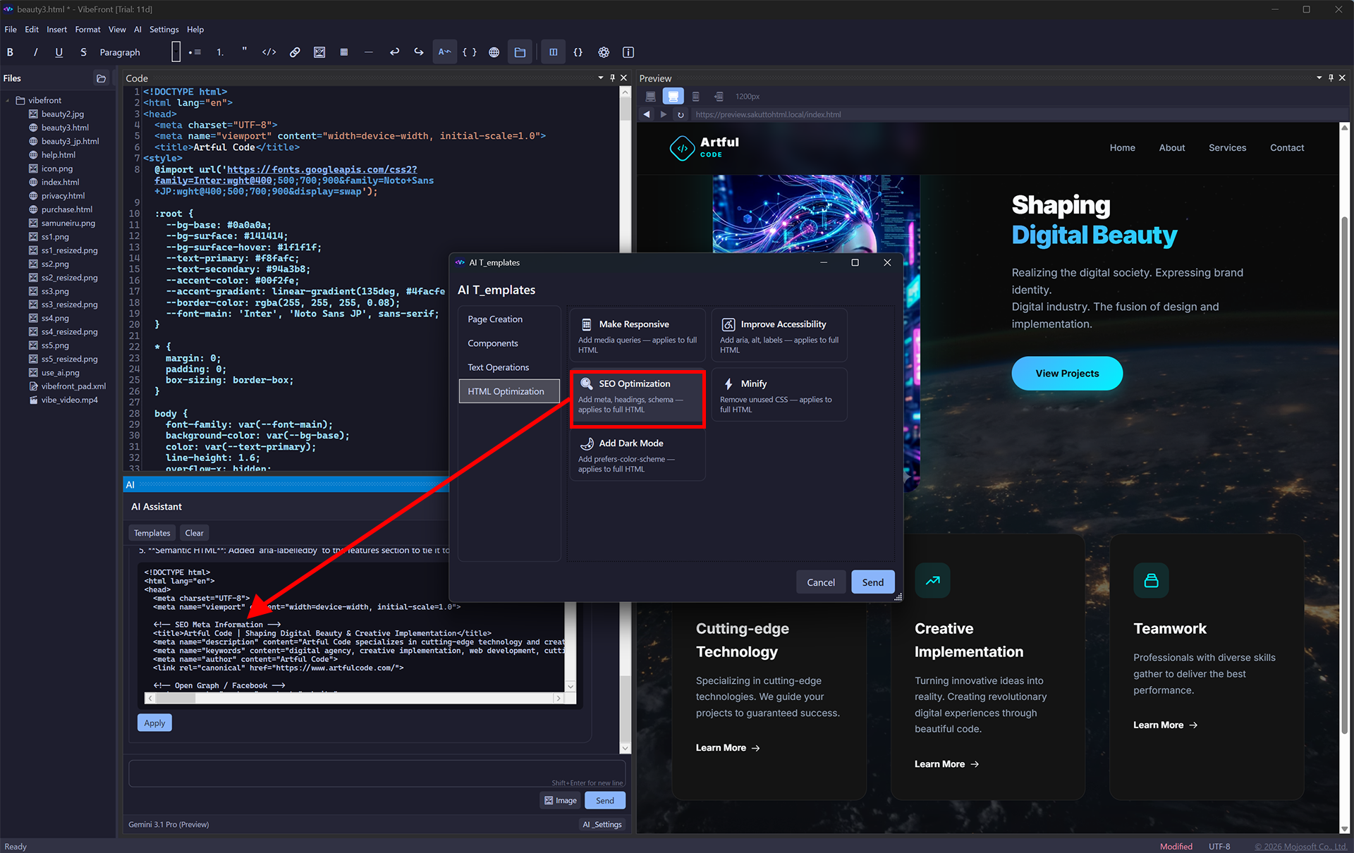 AI automatically optimizes HTML for SEO