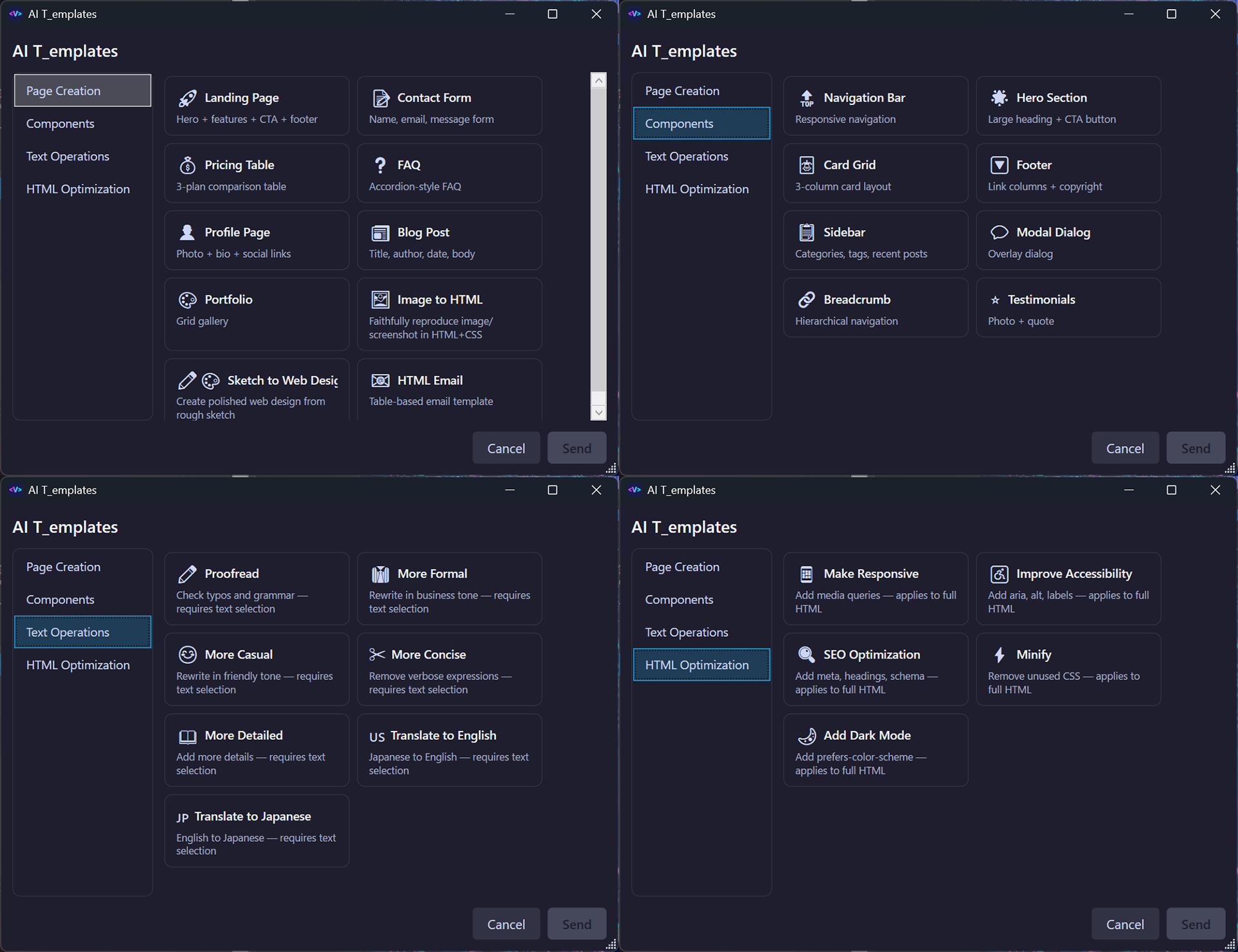 30+ AI templates across 4 categories